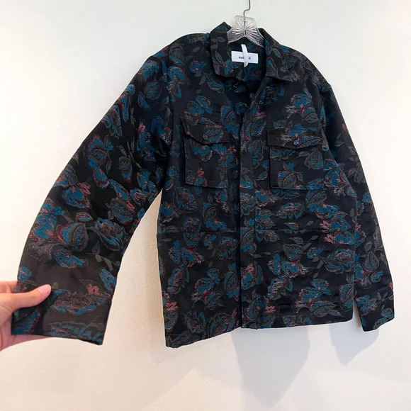 Soulland Black Floral Collared Bohemian Festival Style Button Down Canvas Jacket - Picture 2 of 12